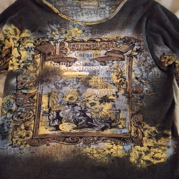 Jane Ashley Women's Gray and Gold 3/4 Sleeve Graphic Top - Picture 3 of 7